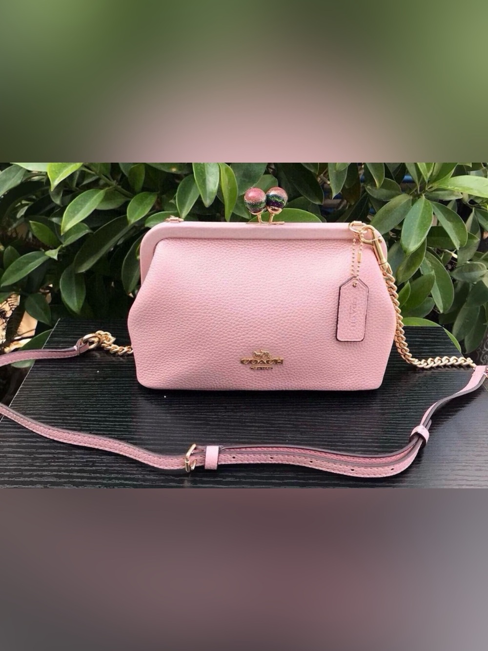 Coach Blush Pink Pebbled Leather Kiss-Lock Wristlet NWT